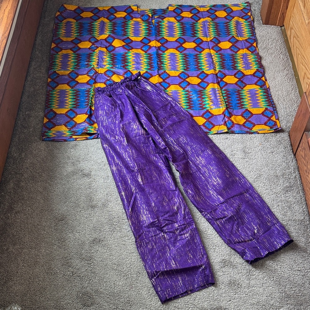 African Kaftan Top & Pants Purple Two Piece Set SIZE 10